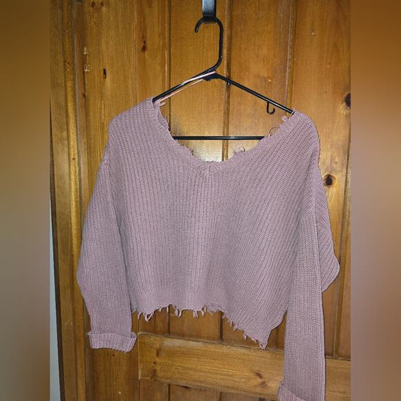 Frayed Hem Mauve Sweater - Picture 1 of 4